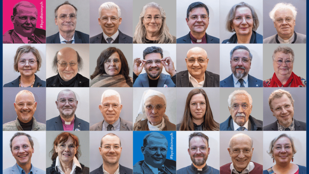 Collage osób w okularach